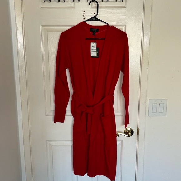 NWT Charter Club 100% Cashmere Belted Cardigan Duster Sweater M MSRP $229 Red - Picture 7 of 13